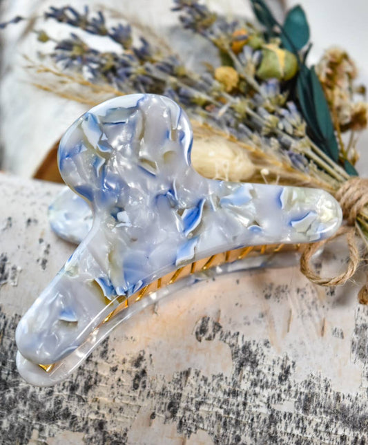 French Claw in Ajisai | Ivory Blue Acetate Claw