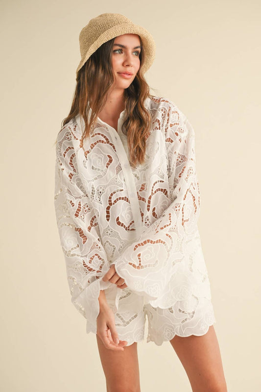 Floral Eyelet Pattern shirt
