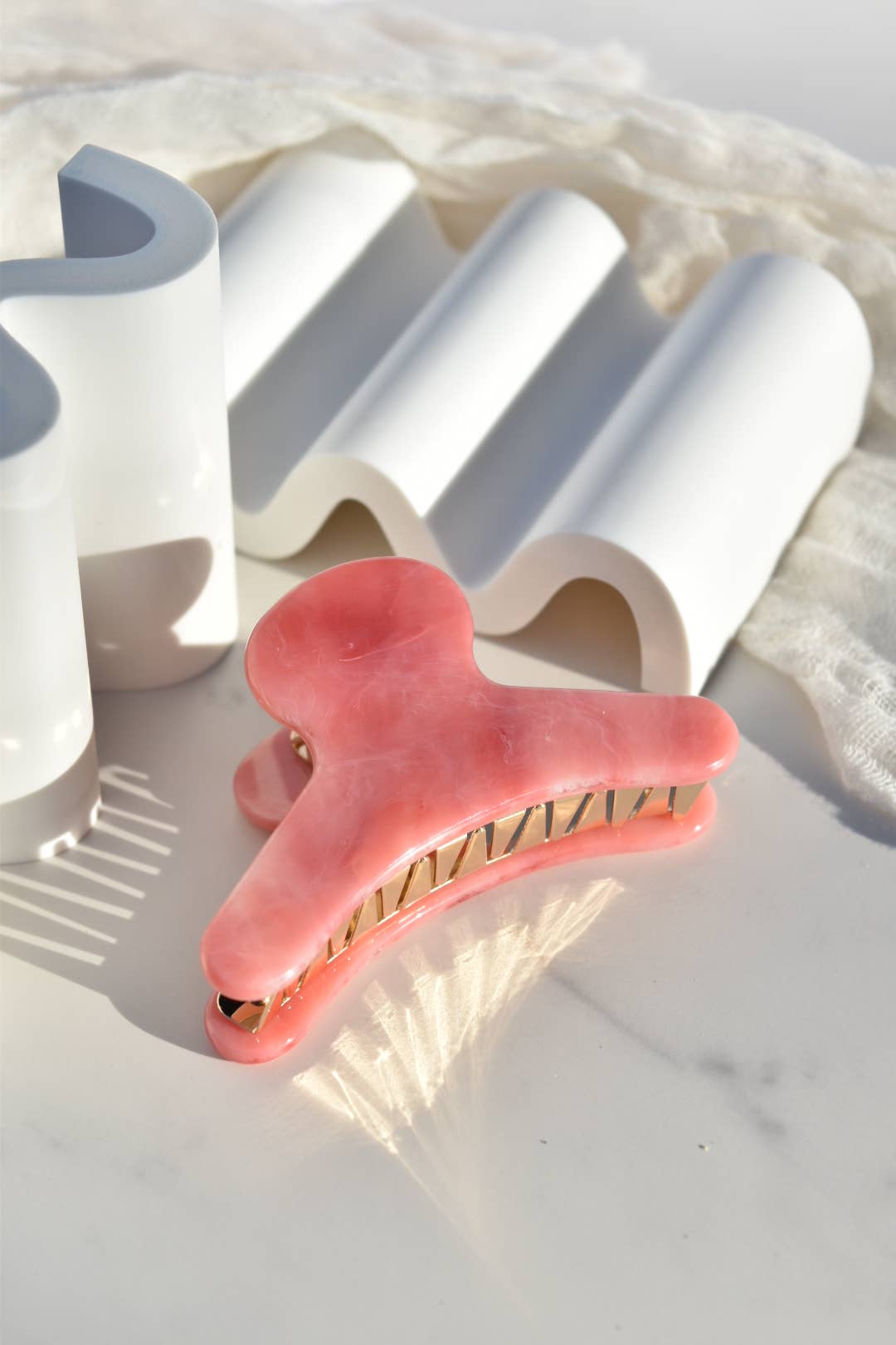 French Claw in Rose Quartz | Pink White Swirl Acetate Claw