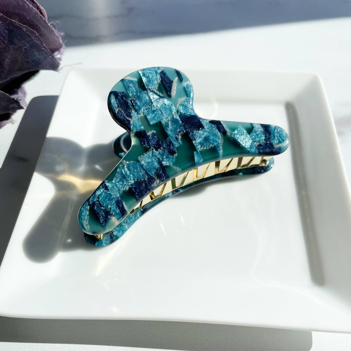French Claw in Cerulean | Deep Blue Teal Acetate Claw
