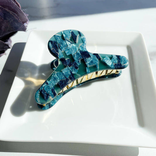 French Claw in Cerulean | Deep Blue Teal Acetate Claw