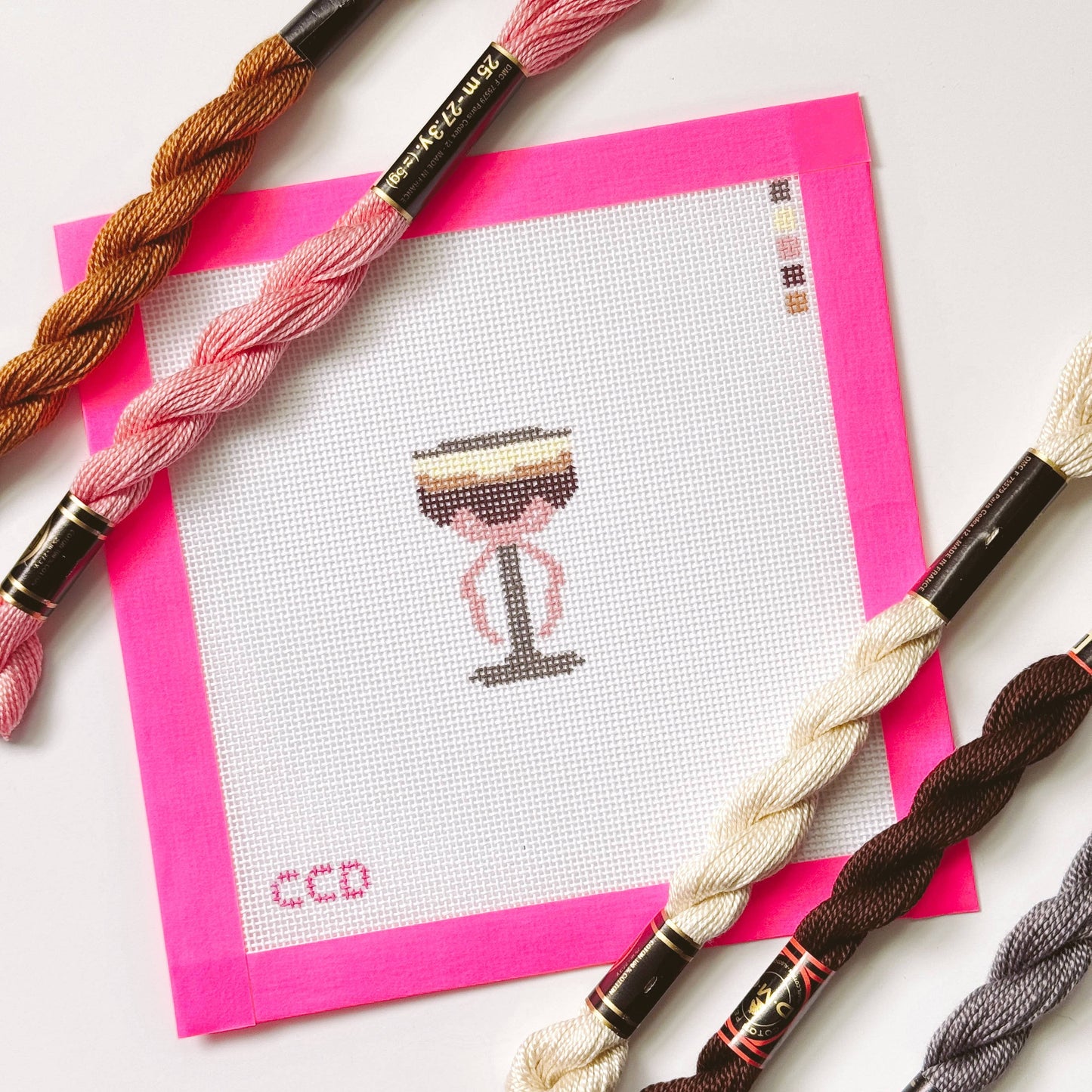 Hand Painted Espresso Martini 2” Needepoint Canvas 18 Mesh